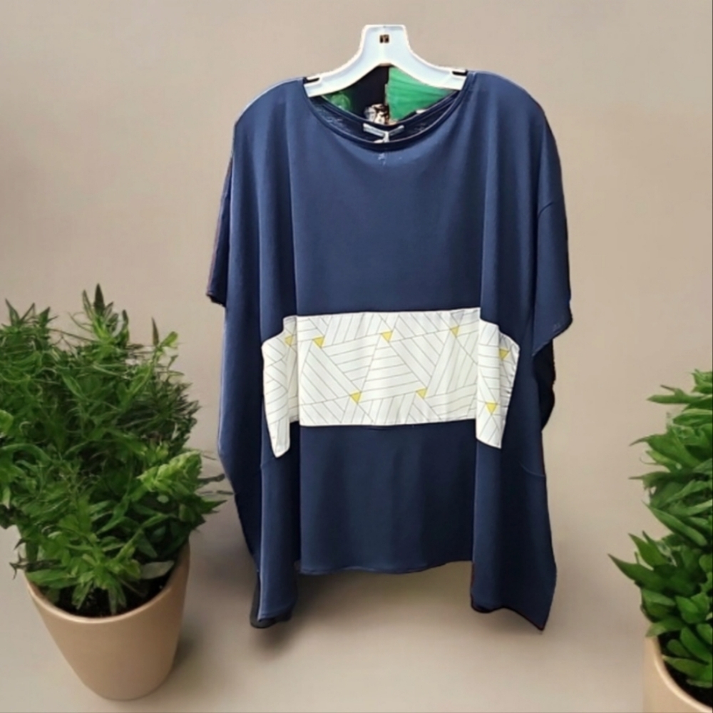 NWT, Terra, SJ Apparel, Sz LG, Navy&White, Tunic, Flowy, Lightweight